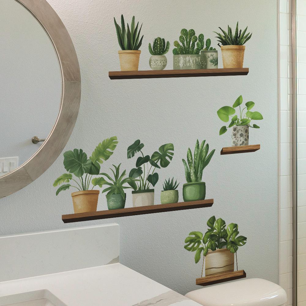 Свежая зелень Горшечные растения Полки Спальня Гостиная Домашний фон Ландшафтный дизайн Декоративные настенные наклейки