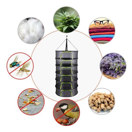 60 см складная сетка для сушки трав 2/4/6/8 слоев круглая сетка для сушки растений корзина с молнией прочная для использования в помещении и на открытом воздухе многоцелевая подвесная трава