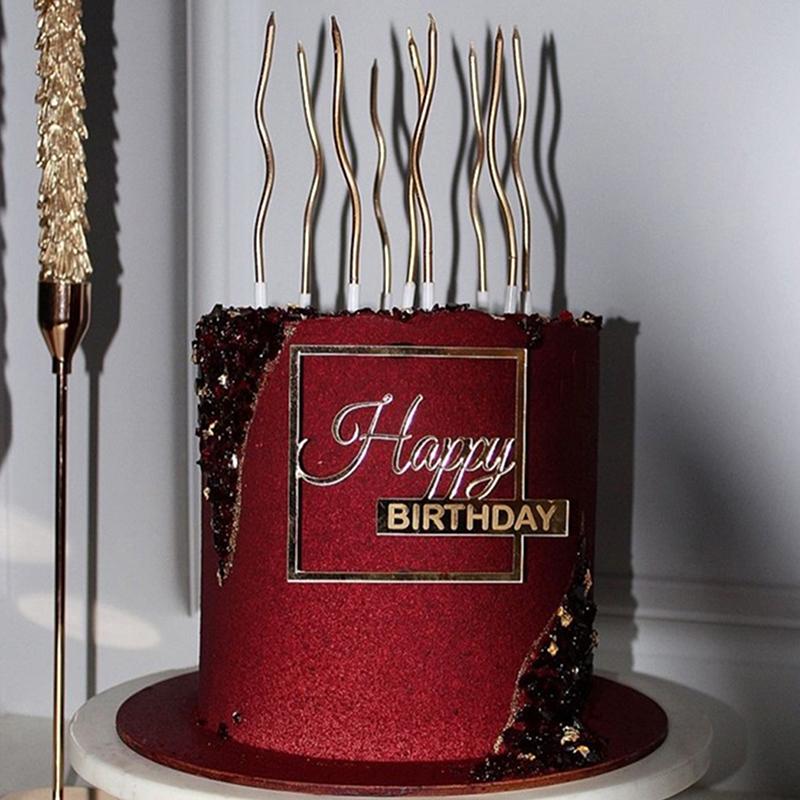 Happy Birthday Cake Topper Plastic Gold Mirror Cupcake Topper For Kids Birthday Party Cake Dessert Decorations Baby Shower Decor