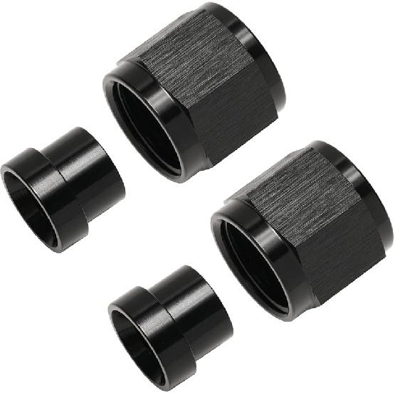 6AN Hardline Tube Nut and Sleeve Fitting Adapter for 3/8" Hard Line Aluminum Black, 2 sets
