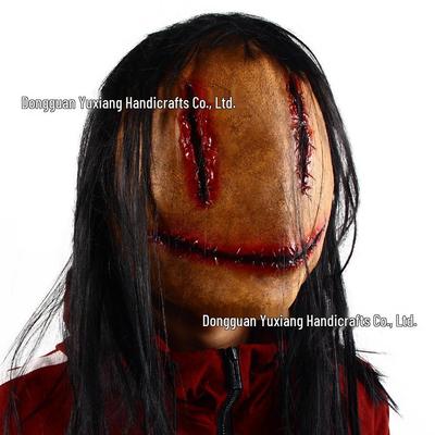 Маска ужаса Женский призрак - Длинные волосы, Сшитое лицо, Страшный демон для Хэллоуинской вечеринки и Дома с привидениями