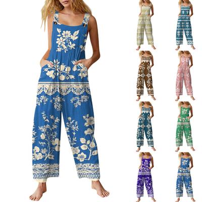 Женский повседневный комбинезон без рукавов с принтом, модный и свободный комбинезон