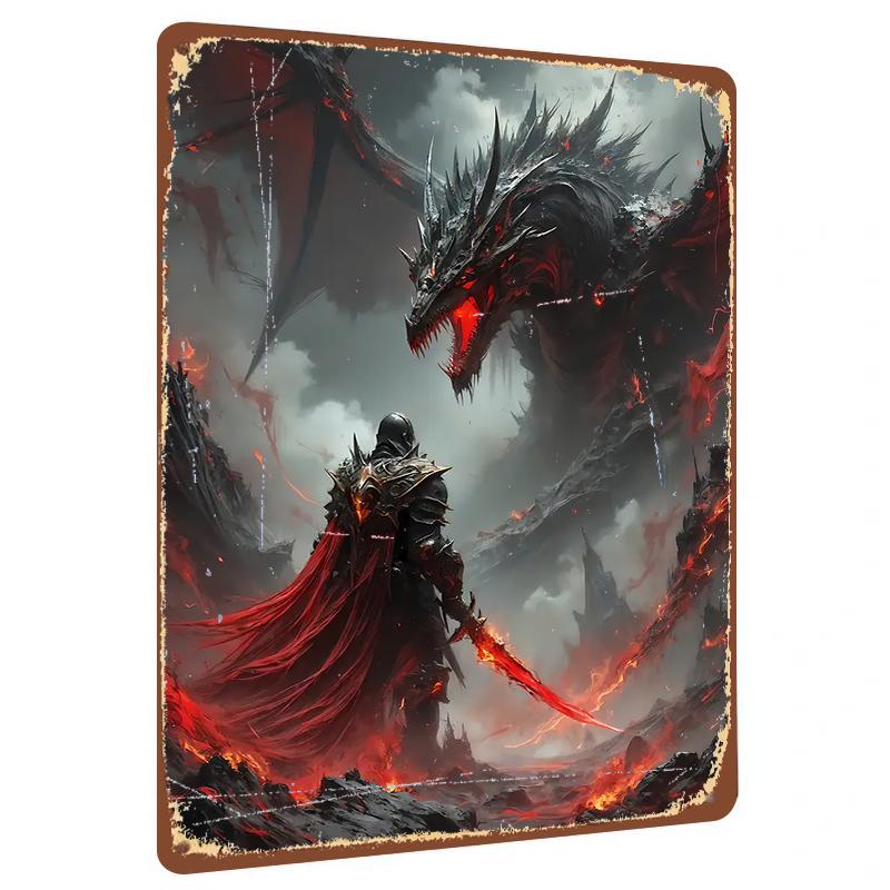 Epic Warrior vs Dragon Custom Metal Wall Art Living Room Study Bar Decorative Painting
