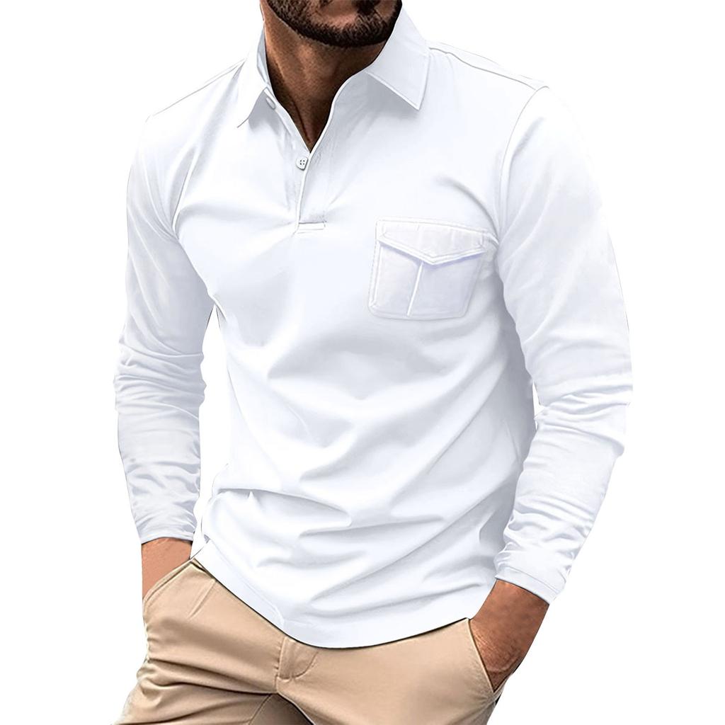 Мужская модная футболка с длинным рукавом и повседневным воротником, спортивная футболка с карманом и ремнем