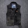 Men's Slim Black Denim Vest Men+trendy Retro Denim Waistcoat Sleeveless Vest Men P140