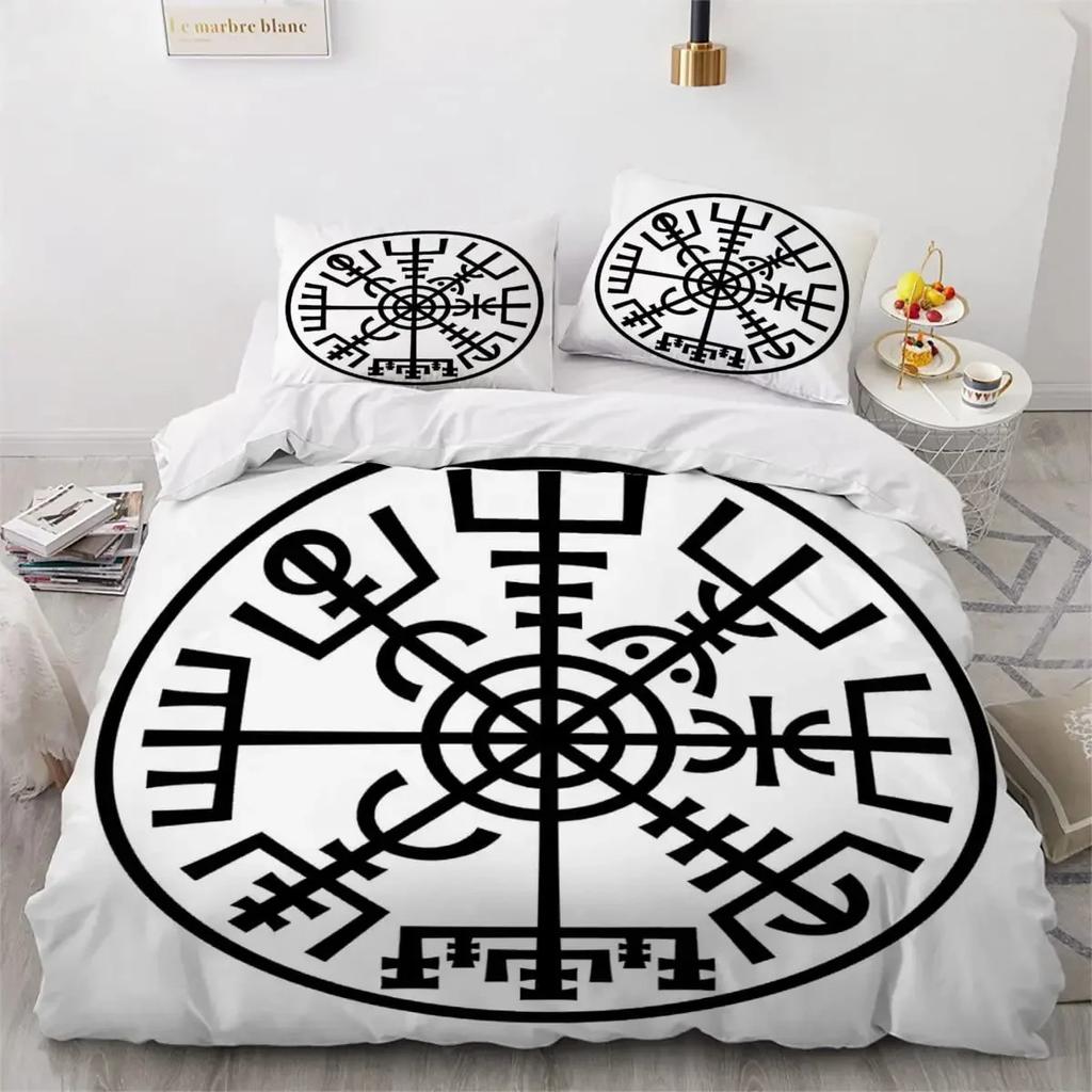 Viking Duvet Cover Set Nordic Viking Runes Print Bedding Set for Boys Teen Men King Size 2/3pcs Soft Polyester Comforter Cover