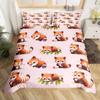 Cute Red Panda Duvet Cover King SizePink Love Stars Bedding Collection Kawaii Cartoon Animals Comforter Cover Girly Sweet Quilt Cover