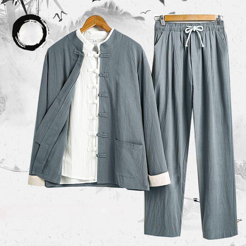 Китайский традиционный тан кунг-фу форма ретро повседневный хлопок лен комплект одежды для мужчин