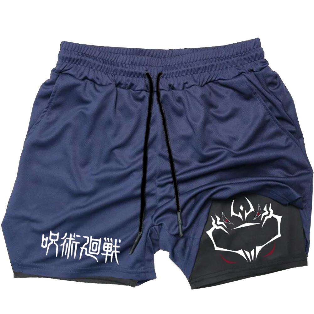 Компрессионные шорты в стиле аниме, летняя спортивная одежда, мужские спортивные шорты для тренажерного зала 2 в 1, мужские шорты для фитнеса и фитнеса