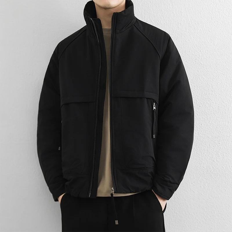 Осень Зима Мужская Свободная Куртка Харадзюку Мужские Куртки Парки Мужская Мода Повседневные Пальто Мужская Верхняя Одежда Черные Хлопковые Утепленные Куртки