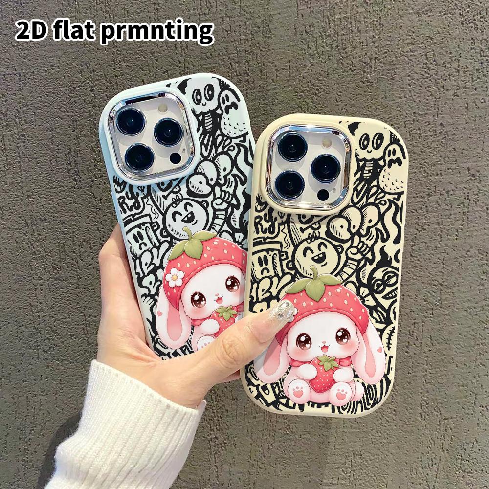 Phone Case: 2D flat design suitable for iPhone 18 17 16 15 14 13 Pro protective case, couple style, hat-wearing floppy-eared rabbit, Christmas and Hal