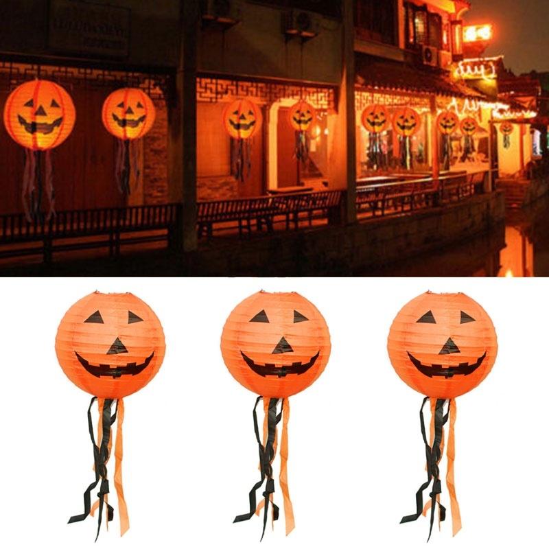 12" Paper Pumpkin Hanging Lantern Paper Lamp Halloween Party Fastival Prop Decor