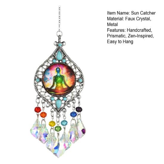 Chakra Sun Catcher Handcrafted Faux Crystal Suncatcher Zen-Inspired Prism Hanging Decoration for Home Window Yoga Practitioners