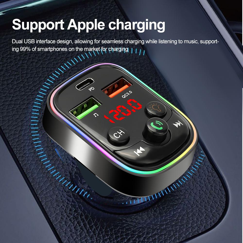 Новый Bluetooth FM-трансмиттер 2024 года Type-C 3.1A USB Быстрая зарядка Звонки в режиме громкой связи Беспроводной автомобильный комплект FM-модулятор Автомобильный MP3-плеер