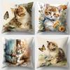 Домашний Декор Милые Котята С Бабочками Цветочные Наволочки с Рисунком Чехол для Подушки Подходит Для Дивана Спальни Автомобиля Наволочка