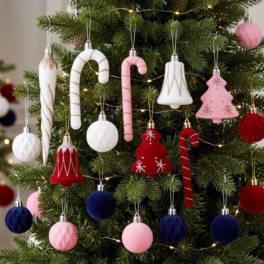 10pcs Multicolor Christmas Tree Hanging Ornaments Flocking Christmas Ball  Home Party Decor