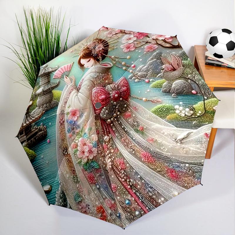 Japanese Sakura Geisha Umbrella Automatic Open/close, Sturdy Iron Frame & 8-Rib Struct, Umbrella for Women & Men, Christmas Gift