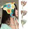 French Style Retro Girl Headscarf Crochet Knitting Hair Band Flower Pattern Knitted Fabric Adjustable Fit Headwrap