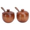 2Set Japanese Seasoning Jar Retro Wooden Condiment Container with Lid and Spoon for Kitchen