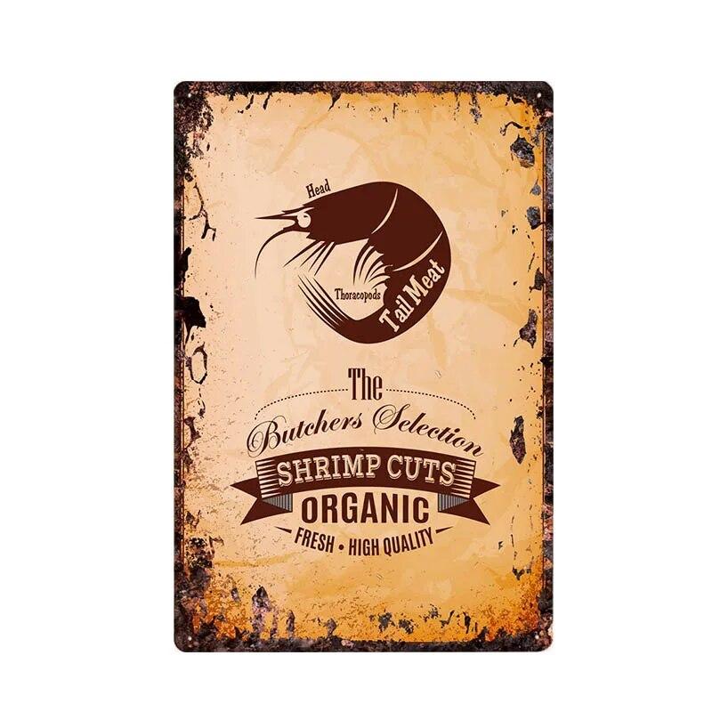 Butcher Shop Vintage Metal Sign Kitchen Poster Beef Pig Duck Meat Cuts Collection Guide Retro Wall Plaque Painting Craft 20x30cm