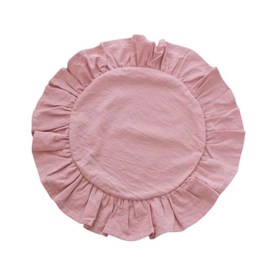 Деревенская салфетка под тарелку, однотонная, круглая, с оборками, для послеобеденного чая, мягкая стираная хлопковая скатерть, для стола, обеденной кухни, вечеринки, деревенский декор стола