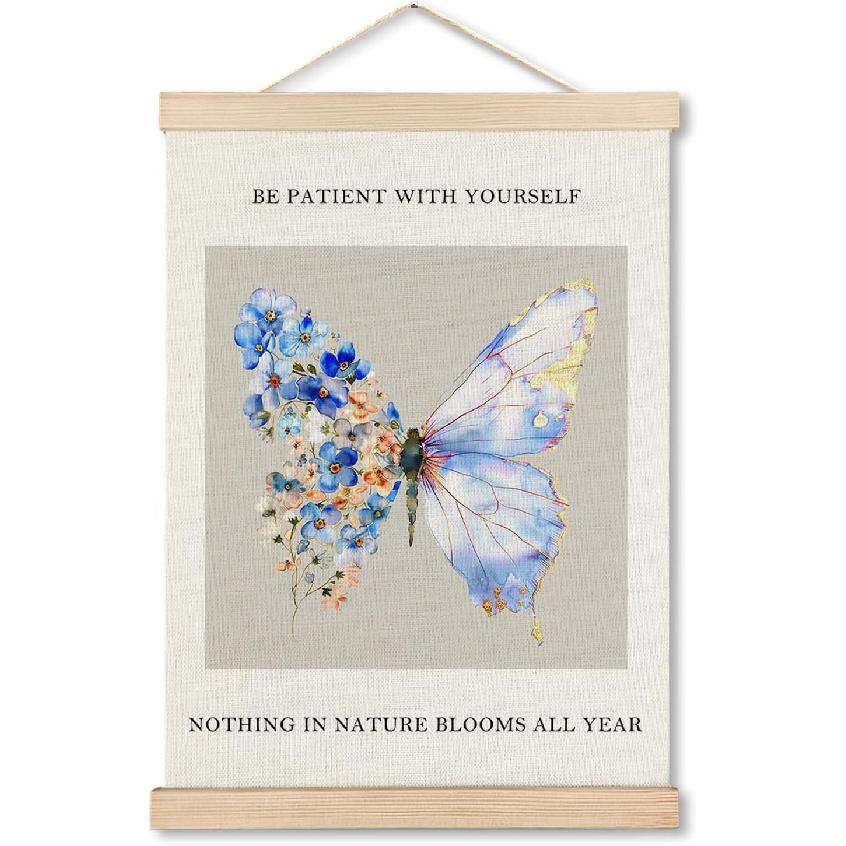 AXSDBVHB Butterfly pirational Quotes Wall Art Decor 12x16 Poster Hanger Frame, Therapy Office Decor, Motivational Mental Health Canvas Artwork Prints