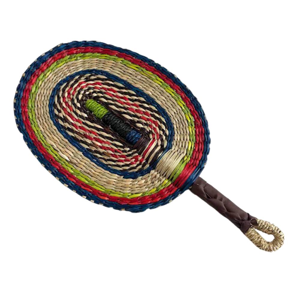 Vintage Seagrass Woven Fan Colorful Striped Patterns Cattail Fan Summer Cooling Fan Photo Prop