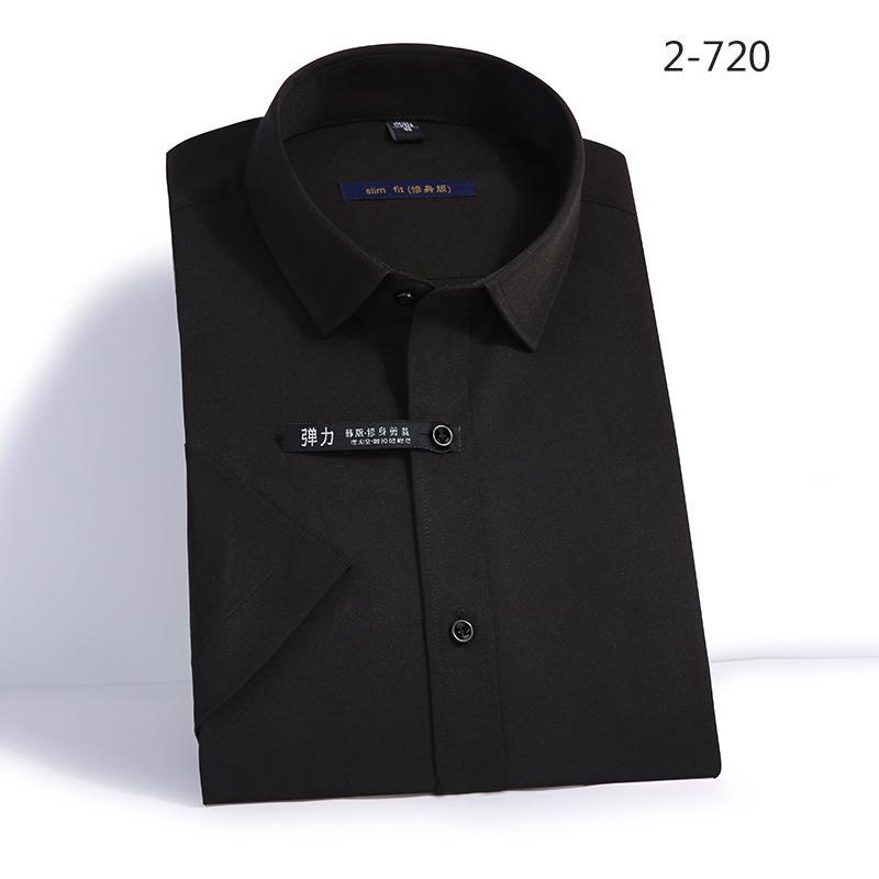 Non-iron Short Sleeve Lapel Bamboo Fiber Elastic Slim Men's Shirts