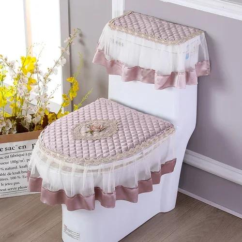 4 сезона Золотой бархатный туалетный комплект из трех предметов кружевная ткань молния стиль высококачественная подушка для сиденья унитаза чехол для подушки для сиденья унитаза