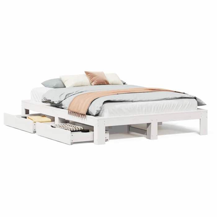 VidaXL Cadre de lit sans matelas blanc 140x190 cm bois de pin massif, sommier, cadre de lit double, cadre de lit en bois 3309012