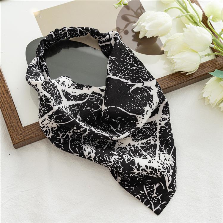 Summer Women Solid Color Head Scarf Vintage Triangle Bandanas Chiffon Elastic Hairbands Children Girl Headbands Hair Accessories