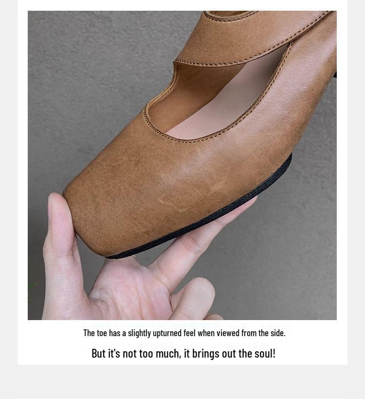 Grape Mom Studio Высококачественные лоферы из лошадиной кожи с квадратным носком и массивным каблуком для женщин - Осенний стиль