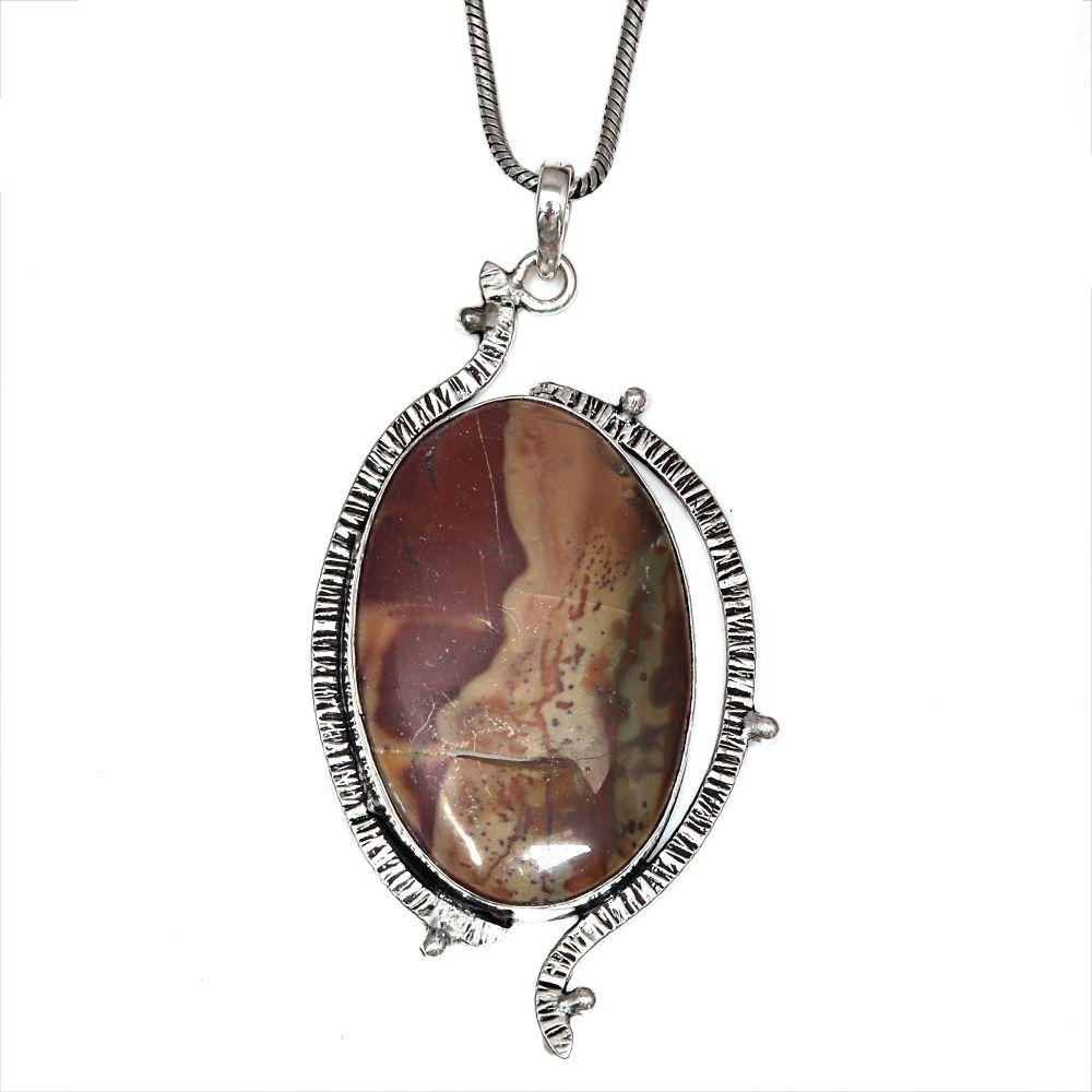 Necklace Design Jasper Gemstone Handmade Silver Jewelry 2.5"
