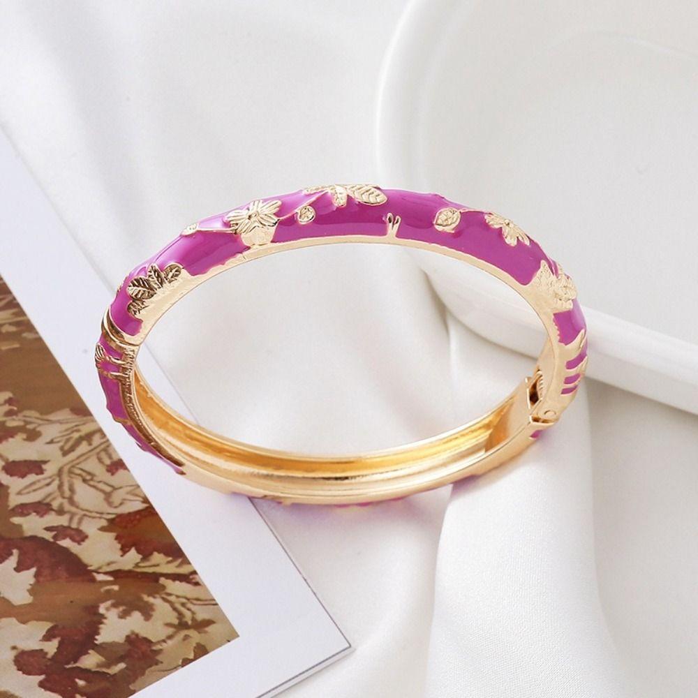 Leaf Floral Pattern Enamel Bangle Bracelet Colorful Drip Cloisonne Bracelet Beach Vacation