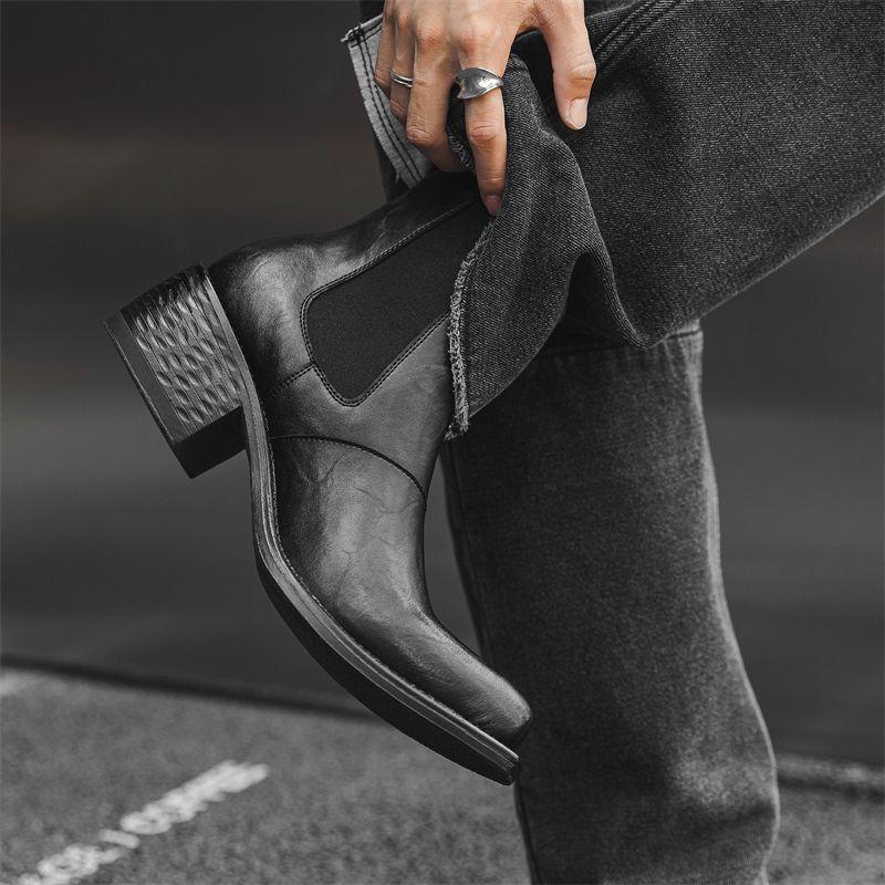 Британские Мужские Модные Высокие Повседневные Увеличивающие Платформу Челси На Высоком Каблуке Загнутый Острый Колдунские Сапоги