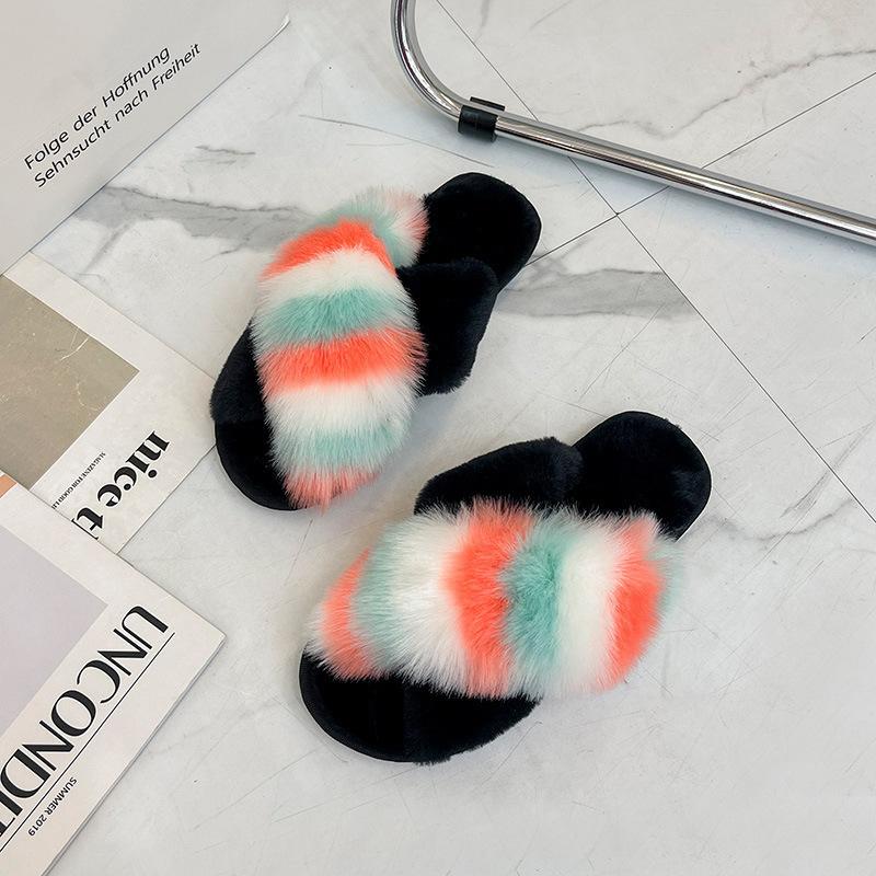 Большой размер 43 зимние новые стильные плюшевые тапочки для девочек роскошные пушистые меховые тапочки модная обувь плюшевые крестовые домашние теплые тапочки для женщин
