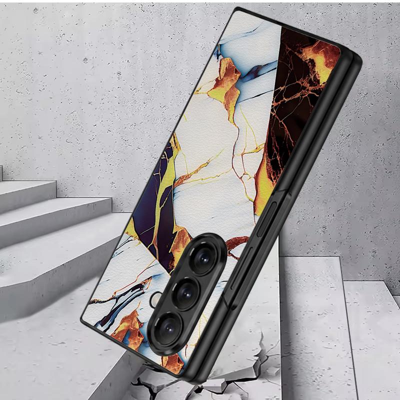 Золотой Масляный Мраморный Чехол Для Samsung Z Fold 8 Ultra 7 6 5 Роскошная Кожаная Наклейка Жесткая Складная Крышка Телефона Для Galaxy Z Fold8 Fold7 Fold6