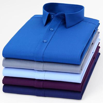 Мужская классическая классическая рубашка из эластичного бамбукового волокна с длинными рукавами, без карманов, стандартного кроя, деловые офисные рубашки, удобные в уходе