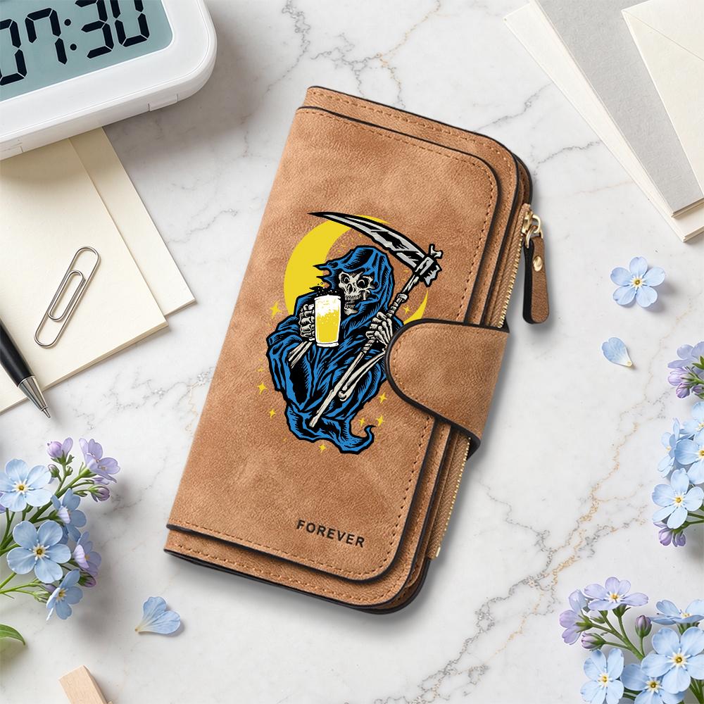 Grim Reaper Pattern Long Wallet Fashion Casual Card Holder Portable Daily Purse 