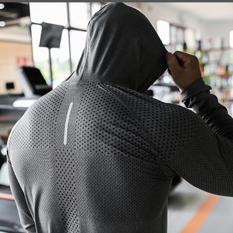 Мужские спортивные пуловеры с капюшоном, повседневные рубашки с длинными рукавами, осенне-зимняя толстовка для фитнеса, быстросохнущие дышащие топы для тренировок по бегу