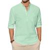 Хлопковые льняные рубашки для мужчин, повседневные рубашки, легкая футболка с длинными рукавами, однотонные топы с длинными рукавами, свернутые в рулон