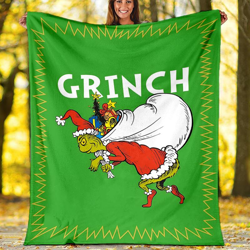 Grinch Theme Printed Blanket Perfect For Couch Bed Travel Outdoor Use Machine Washable Cozy Durable