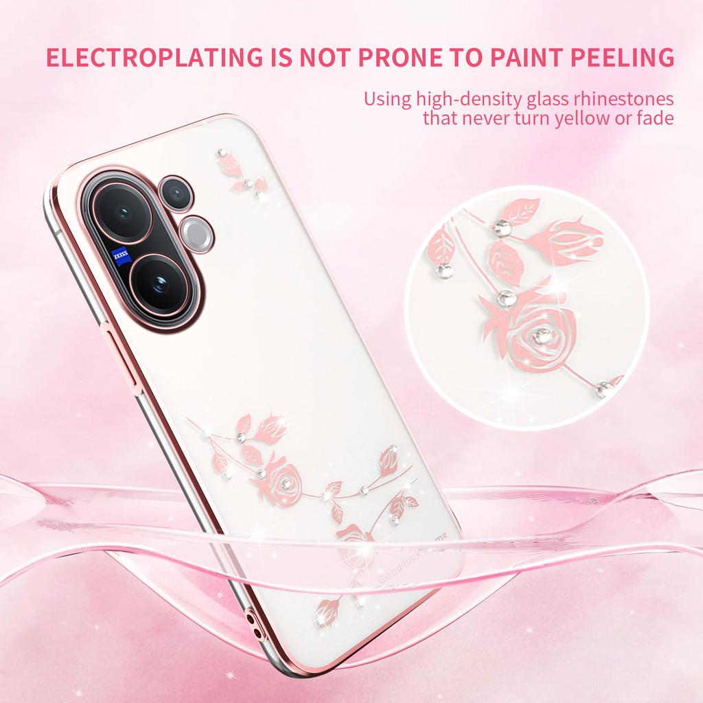 Для vivo V60 5G Чехол Цветочный Декор Стразами ТПУ Чехол для Телефона