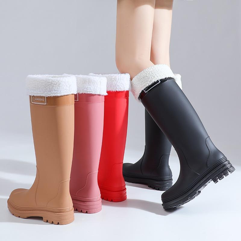 Thickened women's rain shoes new wear-resistant non-slip deodorant high tube waterproof shoes warm velvet fashion rain boots work shoes