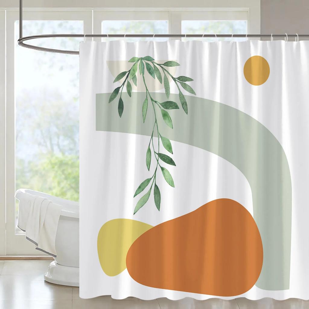 Abstract Mid Century Shower Curtain Arch Sun Moon Minimalist Geometric Curve Stripes Fabric Christmas Landscape Bth Curtain Hook