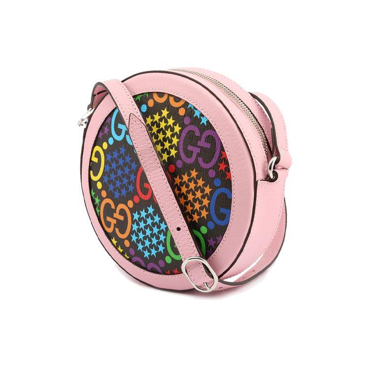 Gucci Psychedelic Series Magic Jumping Candy Color Logo Canvas And Leather Round Bag Women Shoulder Bag Pink Multicolor 603938-HPUAN-1043