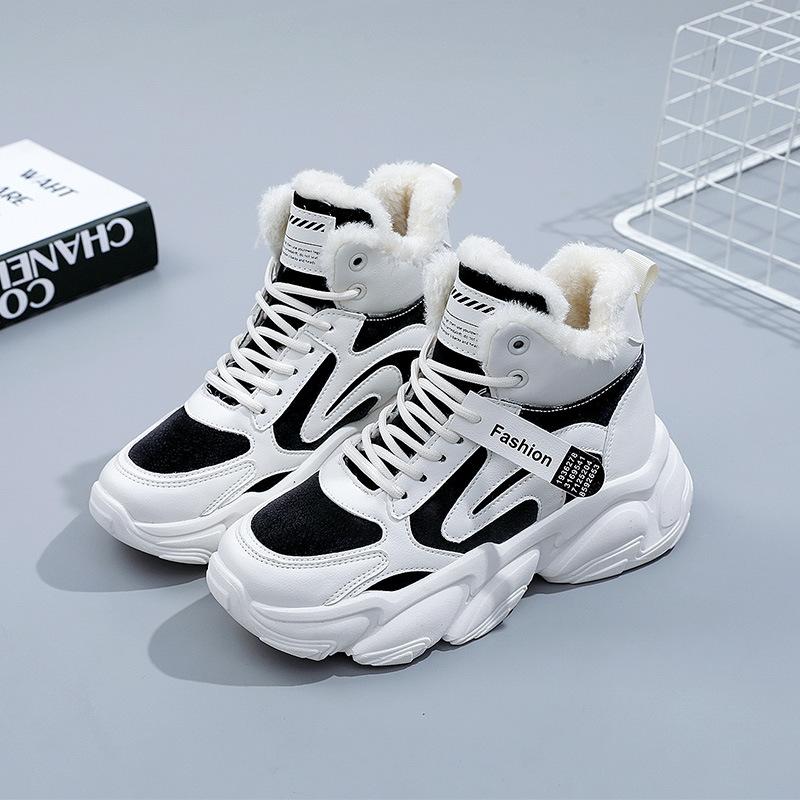 Папина обувь, зимняя женская повседневная спортивная обувь с высоким берцем, плюшевые зимние ботинки на толстой подошве