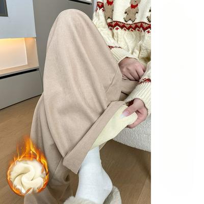 Брюки из овечьего флиса, молочного флиса, женские осенне-зимние, плюс бархатные, толстые хлопковые брюки, повседневные прямые широкие брюки