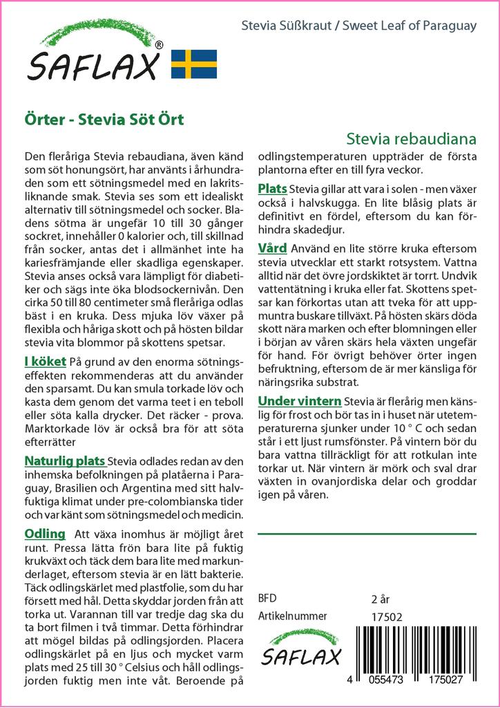 SAFLAX Garden in the Bag - Sweet Leaf of Paraguay - 100 семян - С субстратом в подходящем пакете - Stevia rebaudiana