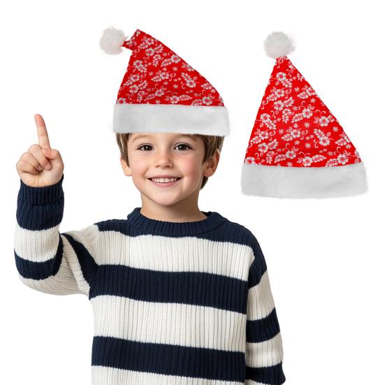 Детская новогодняя шапка Шапка Санта-Клауса Цветочный узор Красно-белая